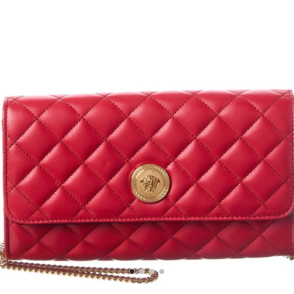 Versace NEW leather wallet on chain  Red Quilted Clutch